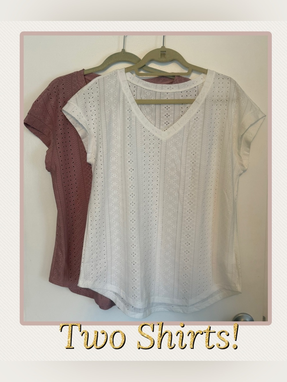 TWO Eyelet V-Neck Short Sleeve Tops